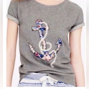 J. Crew Gray Short Sleeve Tee with Nautical Anchor Design